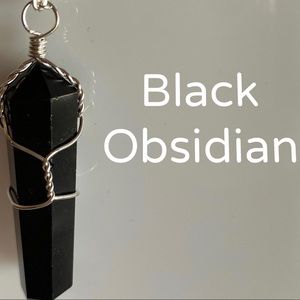 Black Obsidian 18” Wire Wrapped Necklace NEW